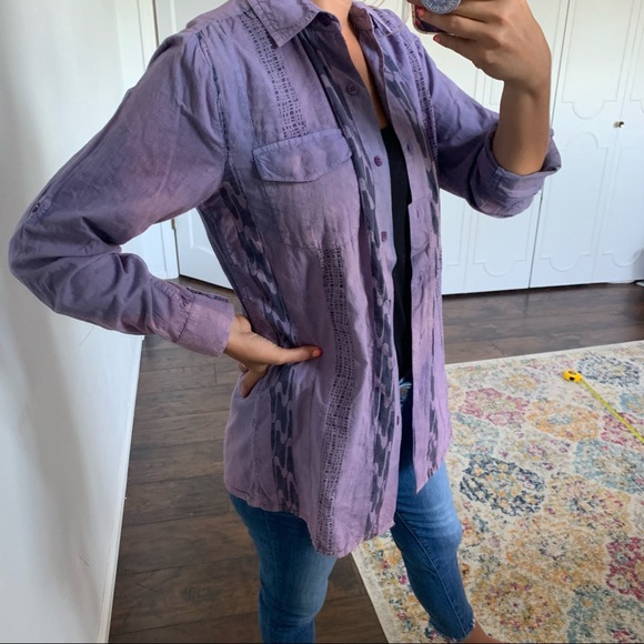 The Territory Ahead | New Purple Dyed Aztec Button Down Top - Picture 2 of 12